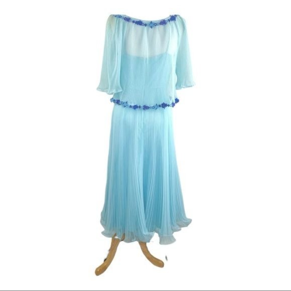 Miss Elliette California 60s Chiffon Dress and Cape VNTG Style 1948B Sky Blue 10 - Picture 9 of 13
